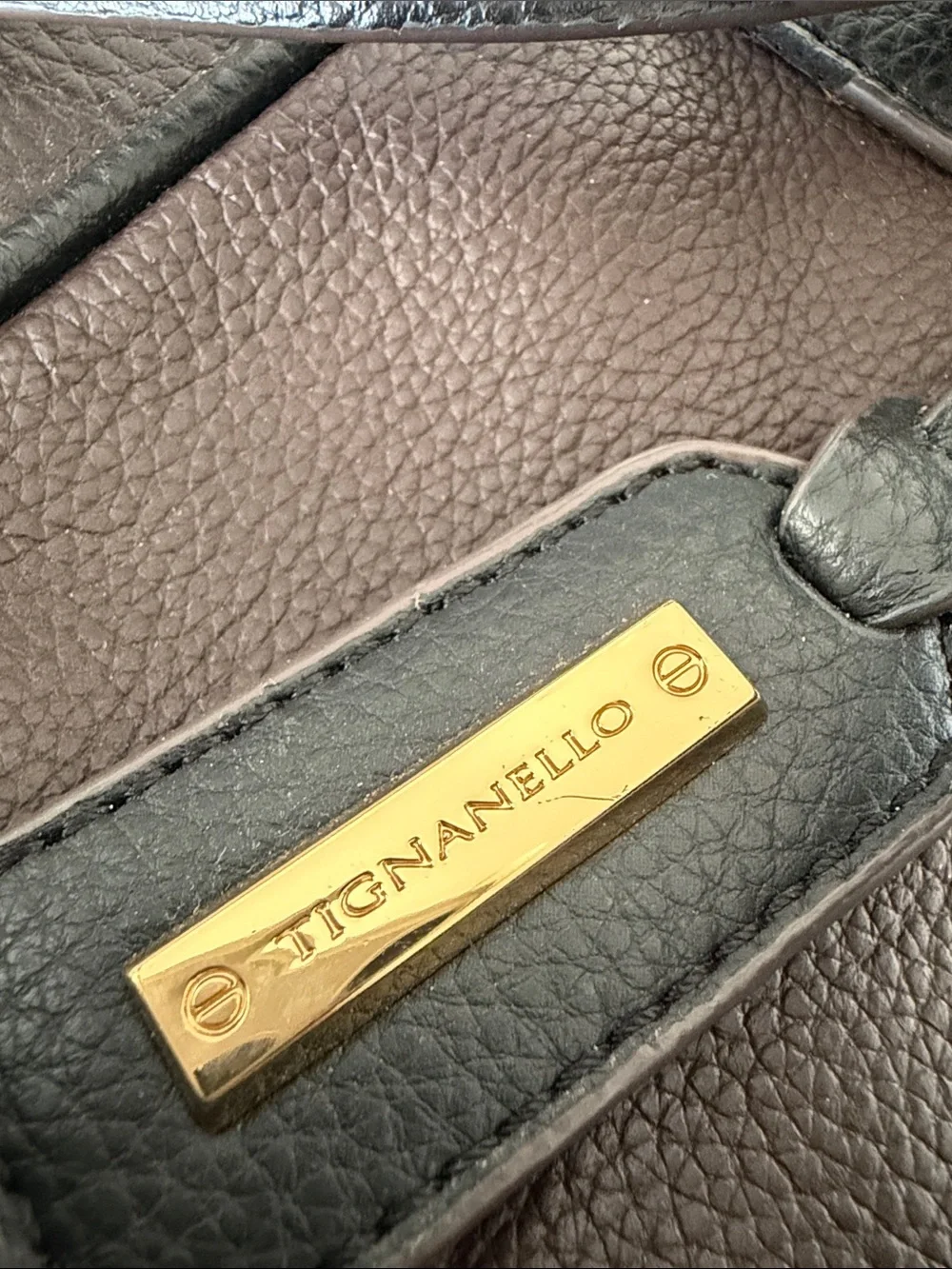 Tignanello Black and Dark Brown Two-Tone Satchel